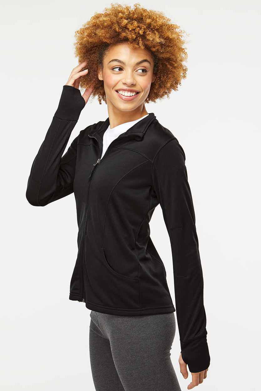 Independent Trading Company EXP60PAZ Womens Poly Tech Full Zip Track Jacket Black Model Side
