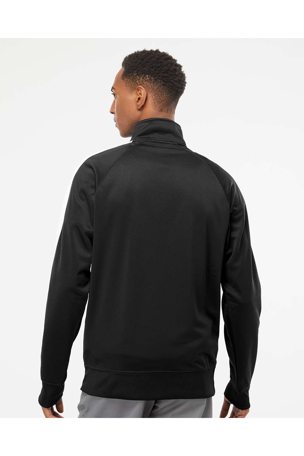Independent Trading Co. EXP70PTZ Mens Poly Tech Full Zip Track Jacket Black/White Model Back