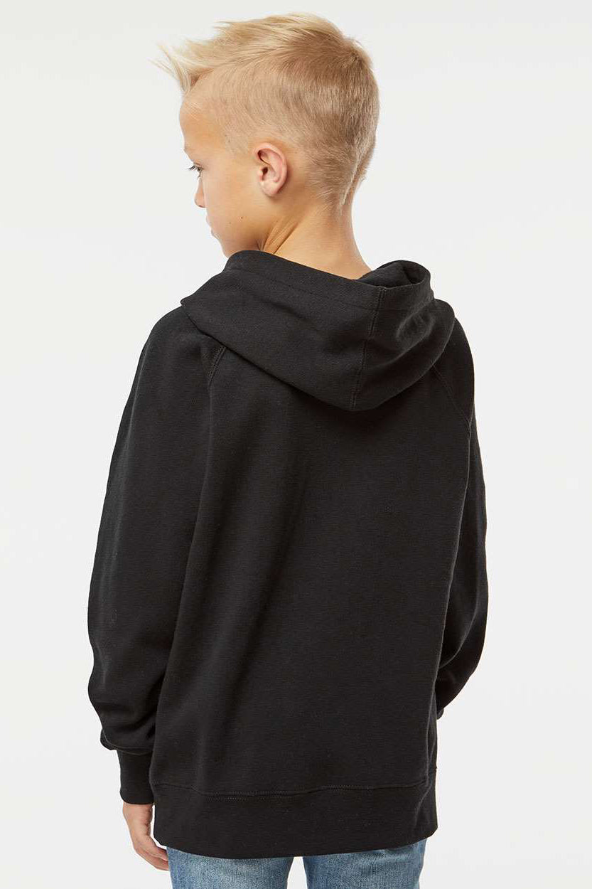 Independent Trading Company PRM15YSB Youth Special Blend Raglan Hooded Sweatshirt Hoodie w/ Pouch Pocket Black Model Back