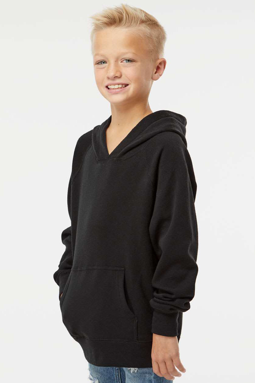 Independent Trading Company PRM15YSB Youth Special Blend Raglan Hooded Sweatshirt Hoodie w/ Pouch Pocket Black Model Side