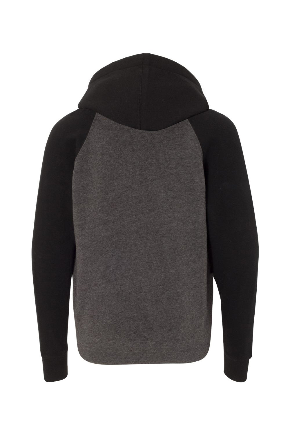 Independent Trading Company PRM15YSB Youth Special Blend Raglan Hooded Sweatshirt Hoodie w/ Pouch Pocket Carbon Grey/Black Flat Back
