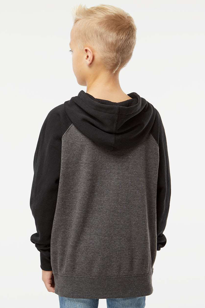 Independent Trading Company PRM15YSB Youth Special Blend Raglan Hooded Sweatshirt Hoodie w/ Pouch Pocket Carbon Grey/Black Model Back