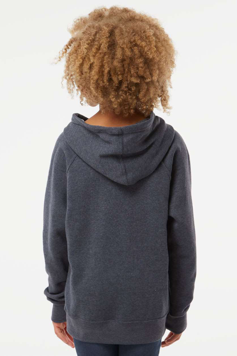 Independent Trading Company PRM15YSB Youth Special Blend Raglan Hooded Sweatshirt Hoodie w/ Pouch Pocket Midnight Navy Blue Model Back