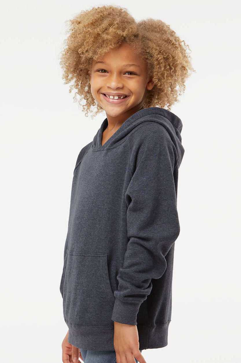 Independent Trading Company PRM15YSB Youth Special Blend Raglan Hooded Sweatshirt Hoodie w/ Pouch Pocket Midnight Navy Blue Model Side