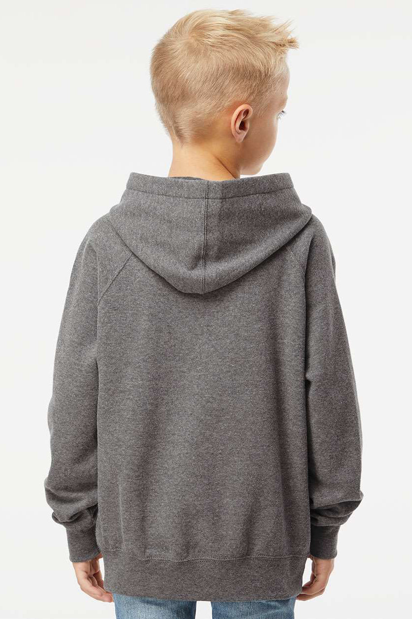 Independent Trading Company PRM15YSB Youth Special Blend Raglan Hooded Sweatshirt Hoodie w/ Pouch Pocket Nickel Grey Model Back
