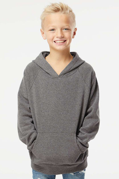 Independent Trading Company PRM15YSB Youth Special Blend Raglan Hooded Sweatshirt Hoodie w/ Pouch Pocket Nickel Grey Model Front