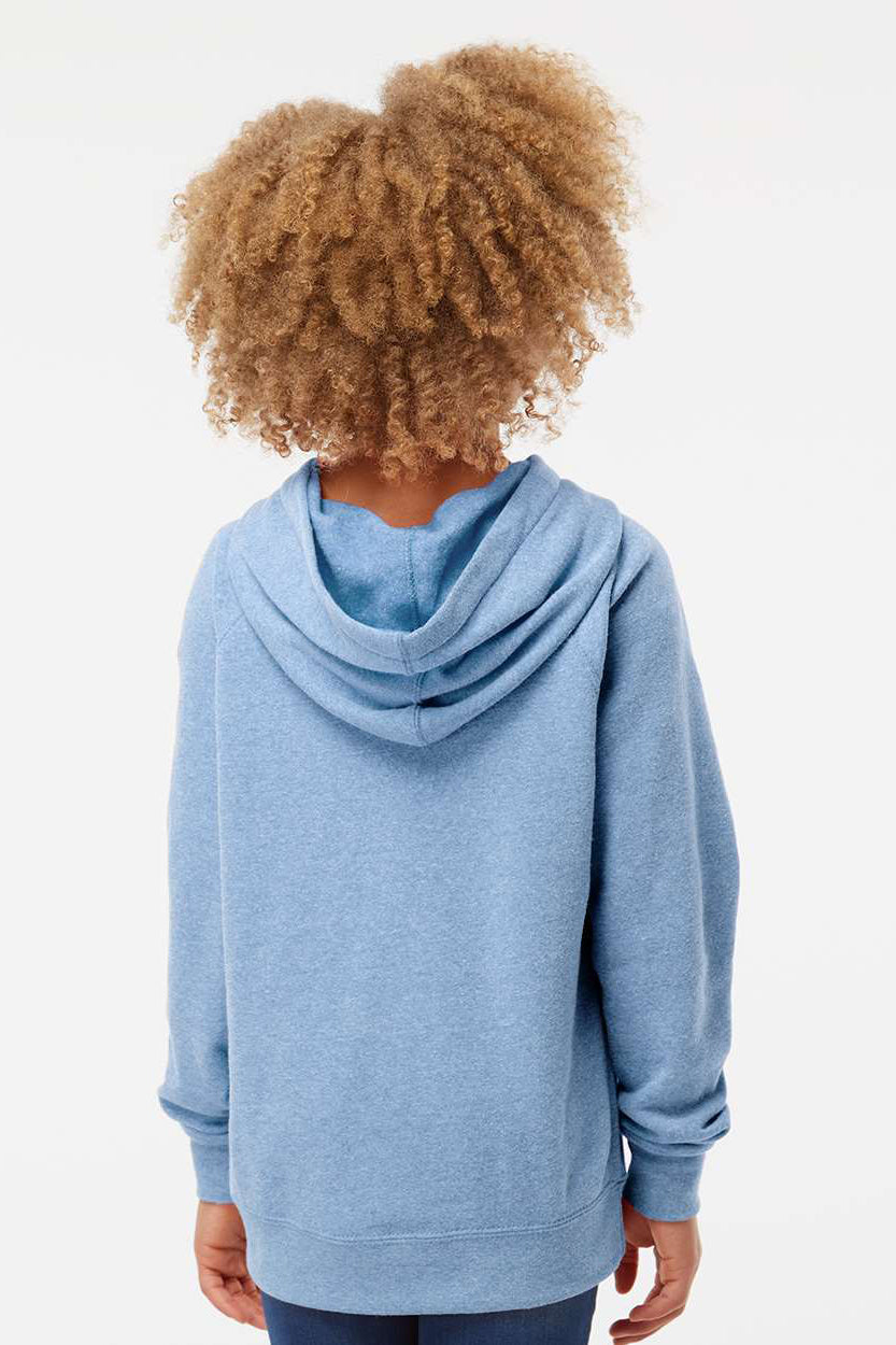 Independent Trading Company PRM15YSB Youth Special Blend Raglan Hooded Sweatshirt Hoodie w/ Pouch Pocket Pacific Blue Model Back