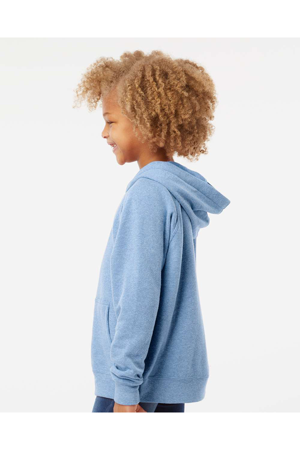 Independent Trading Co. PRM15YSB Youth Special Blend Raglan Hooded Sweatshirt Hoodie Pacific Blue Model Side