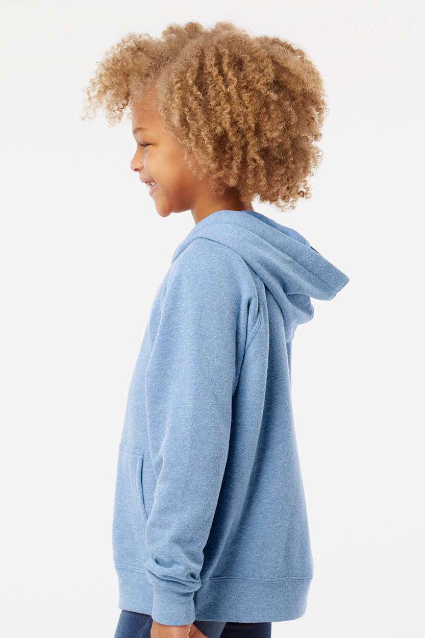 Independent Trading Company PRM15YSB Youth Special Blend Raglan Hooded Sweatshirt Hoodie w/ Pouch Pocket Pacific Blue Model Side