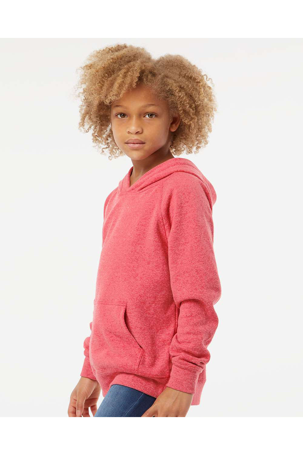 Independent Trading Co. PRM15YSB Youth Special Blend Raglan Hooded Sweatshirt Hoodie Pomegranate Model Side