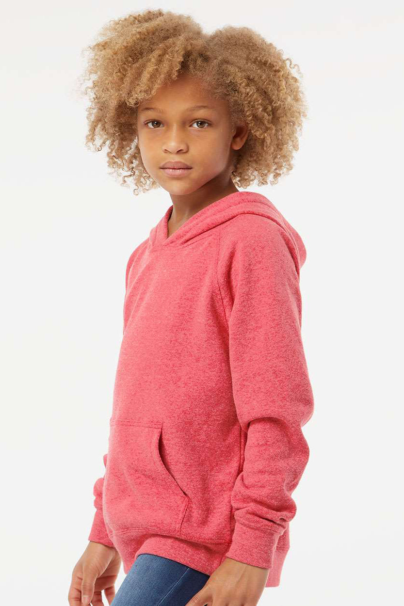 Independent Trading Company PRM15YSB Youth Special Blend Raglan Hooded Sweatshirt Hoodie w/ Pouch Pocket Pomegranate Model Side