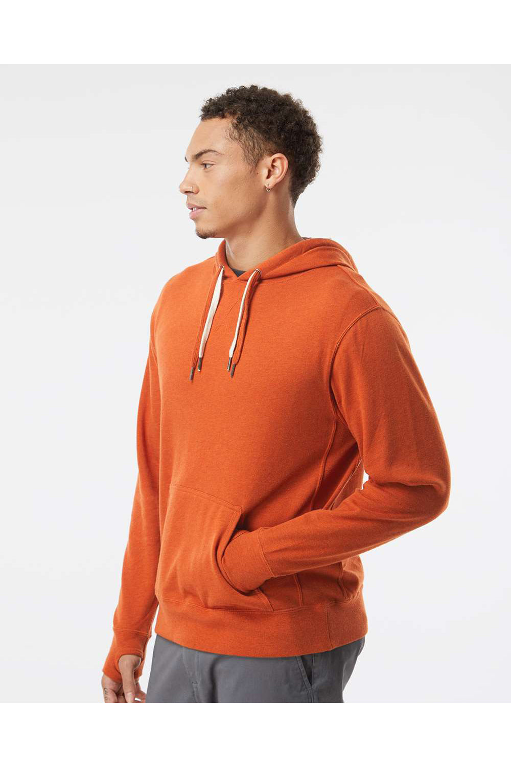 Independent Trading Co. PRM90HT Mens French Terry Hooded Sweatshirt Hoodie Heather Burnt Orange Model Side