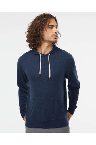 Independent Trading Co. PRM90HT Mens French Terry Hooded Sweatshirt Hoodie Heather Navy Blue Model Front