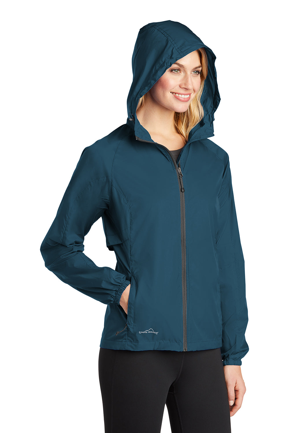 Eddie Bauer EB501 Womens Packable Wind Resistant Full Zip Hooded Jacket Adriatic Blue Model 3Q