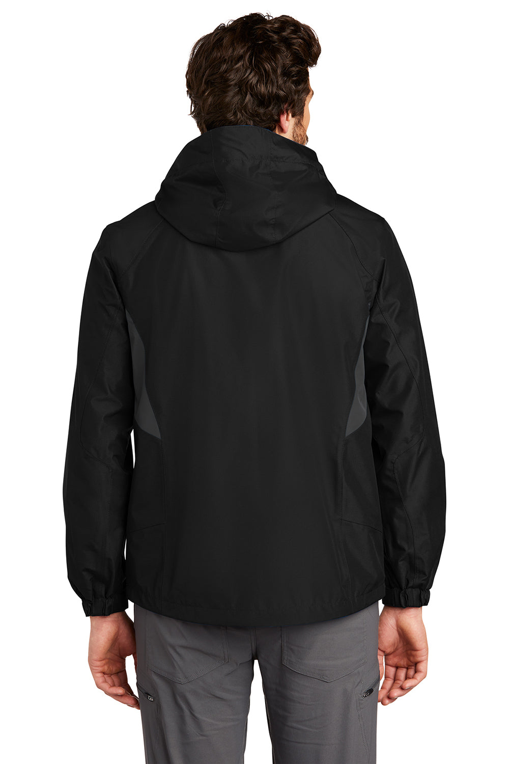 Eddie Bauer EB550 Mens Waterproof Full Zip Hooded Jacket Black Model Back