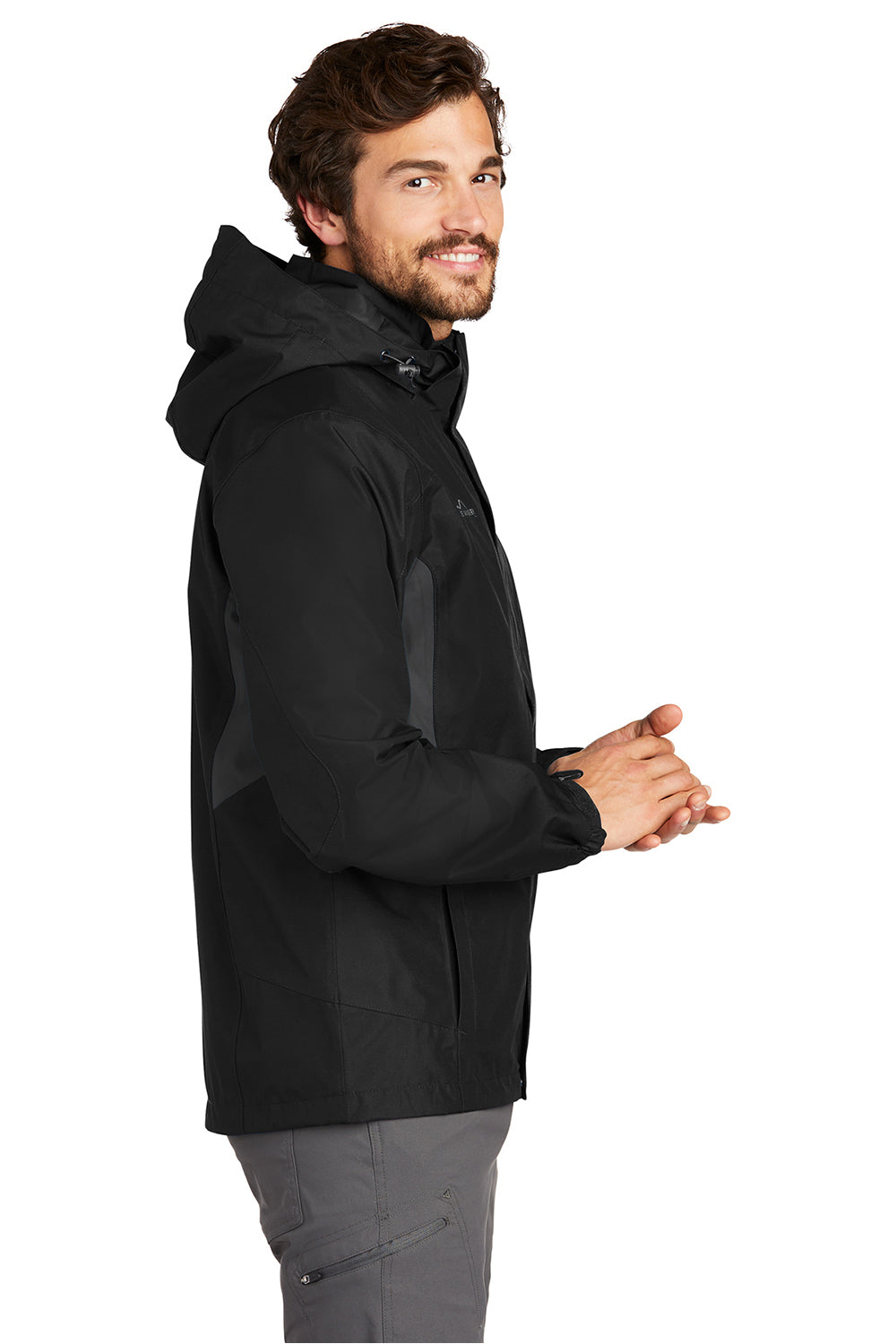 Eddie Bauer EB550 Mens Waterproof Full Zip Hooded Jacket Black Model Side