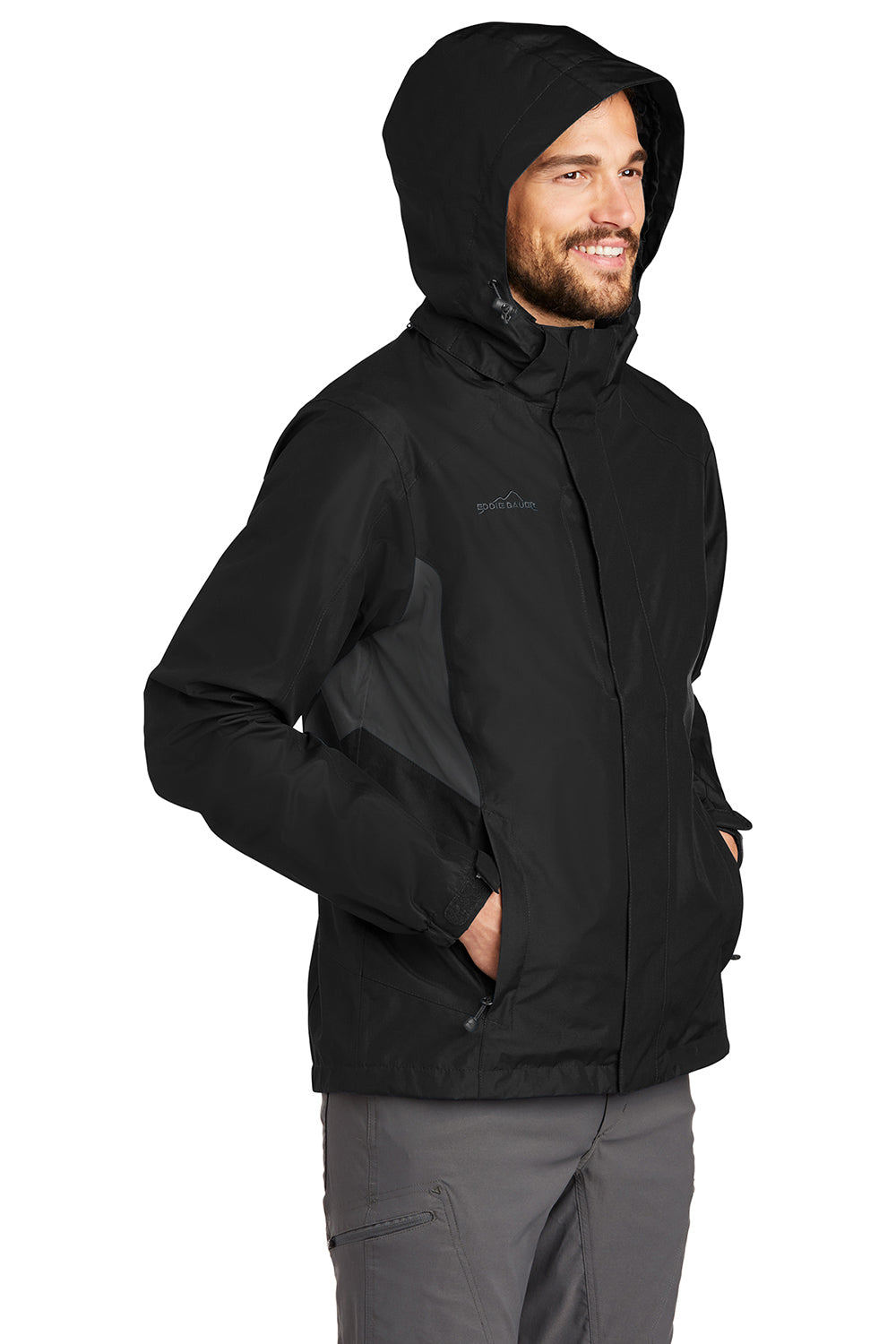 Eddie Bauer EB550 Mens Waterproof Full Zip Hooded Jacket Black Model 3Q
