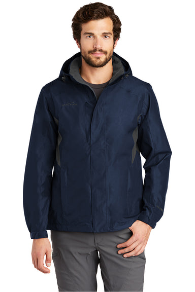Eddie Bauer EB550 Mens Waterproof Full Zip Hooded Jacket River Navy Blue Model Front