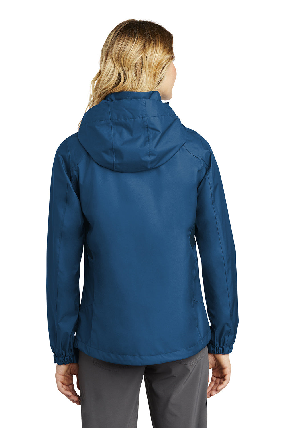 Eddie Bauer EB551 Womens Waterproof Full Zip Hooded Jacket Deep Sea Blue Model Back