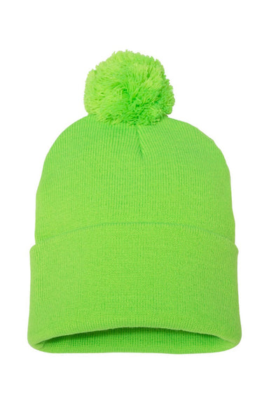 Sportsman Hats SP15 Unisex Pom-Pom Cuffed Beanie Neon Green Flat Front