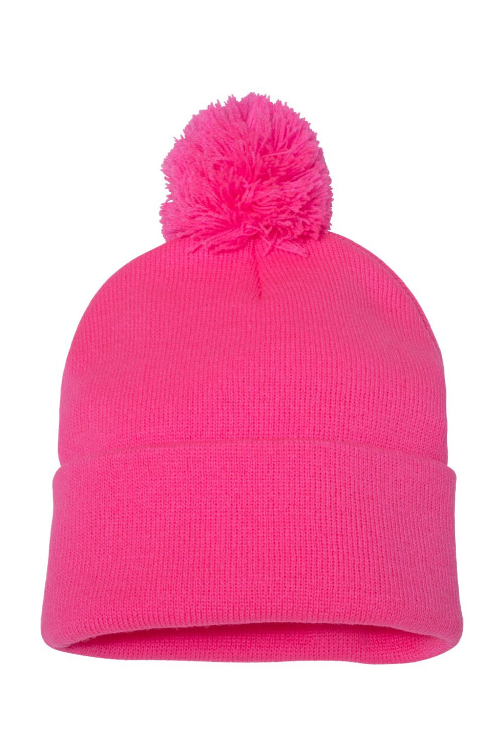 Sportsman Hats SP15 Unisex Pom-Pom Cuffed Beanie Neon Pink Flat Front