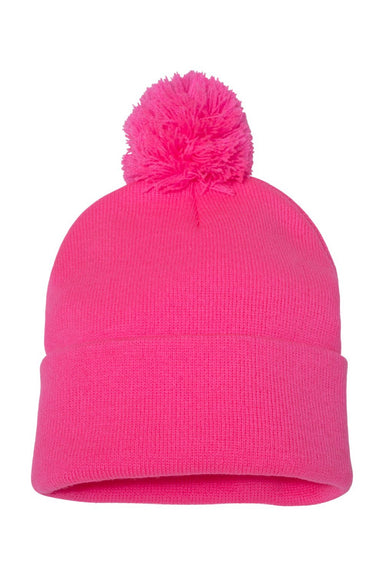 Sportsman Hats SP15 Unisex Pom-Pom Cuffed Beanie Neon Pink Flat Front