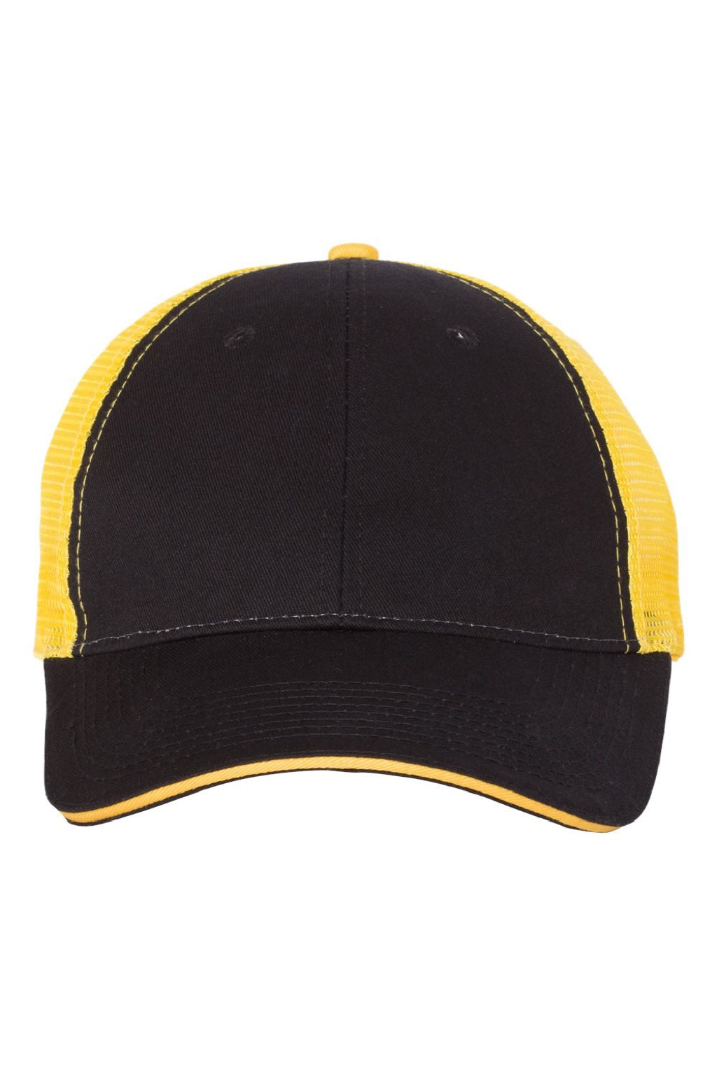Valucap Hats S102 Mens Sandwich Bill Adjustable Trucker Hat Black/Gold Flat Front