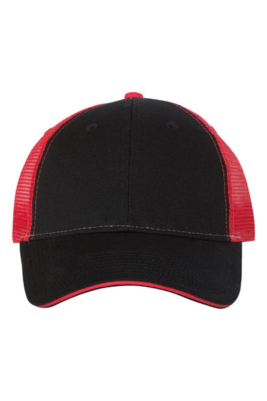 Valucap Hats S102 Mens Sandwich Bill Adjustable Trucker Hat Black/Red Flat Front