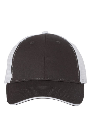 Valucap Hats S102 Mens Sandwich Bill Adjustable Trucker Hat Charcoal Grey/White Flat Front