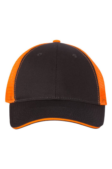 Valucap Hats S102 Mens Sandwich Bill Adjustable Trucker Hat Charcoal Grey/Neon Orange Flat Front