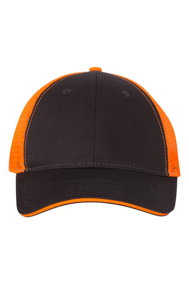 Valucap S102 Mens Sandwich Trucker Hat Charcoal Grey/Neon Orange Flat Front