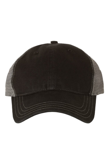 Richardson Hats 111 Mens Garment Washed Snapback Trucker Hat Black/Charcoal Grey Flat Front