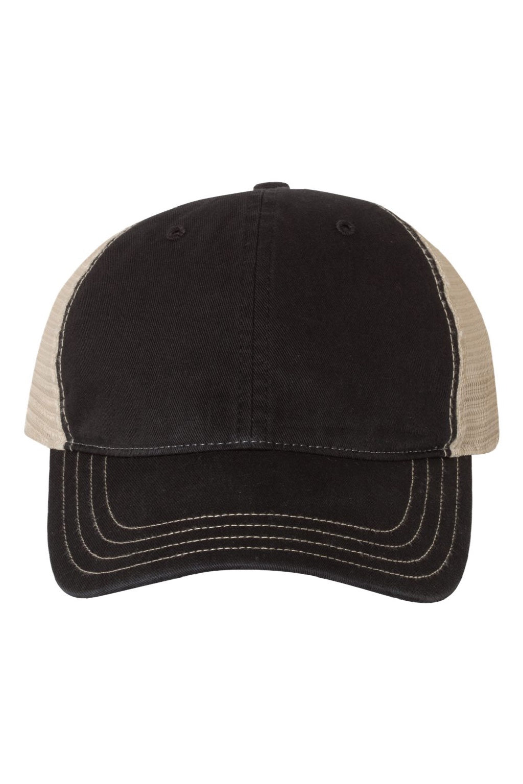 Richardson Hats 111 Mens Garment Washed Snapback Trucker Hat Black/Khaki Brown Flat Front