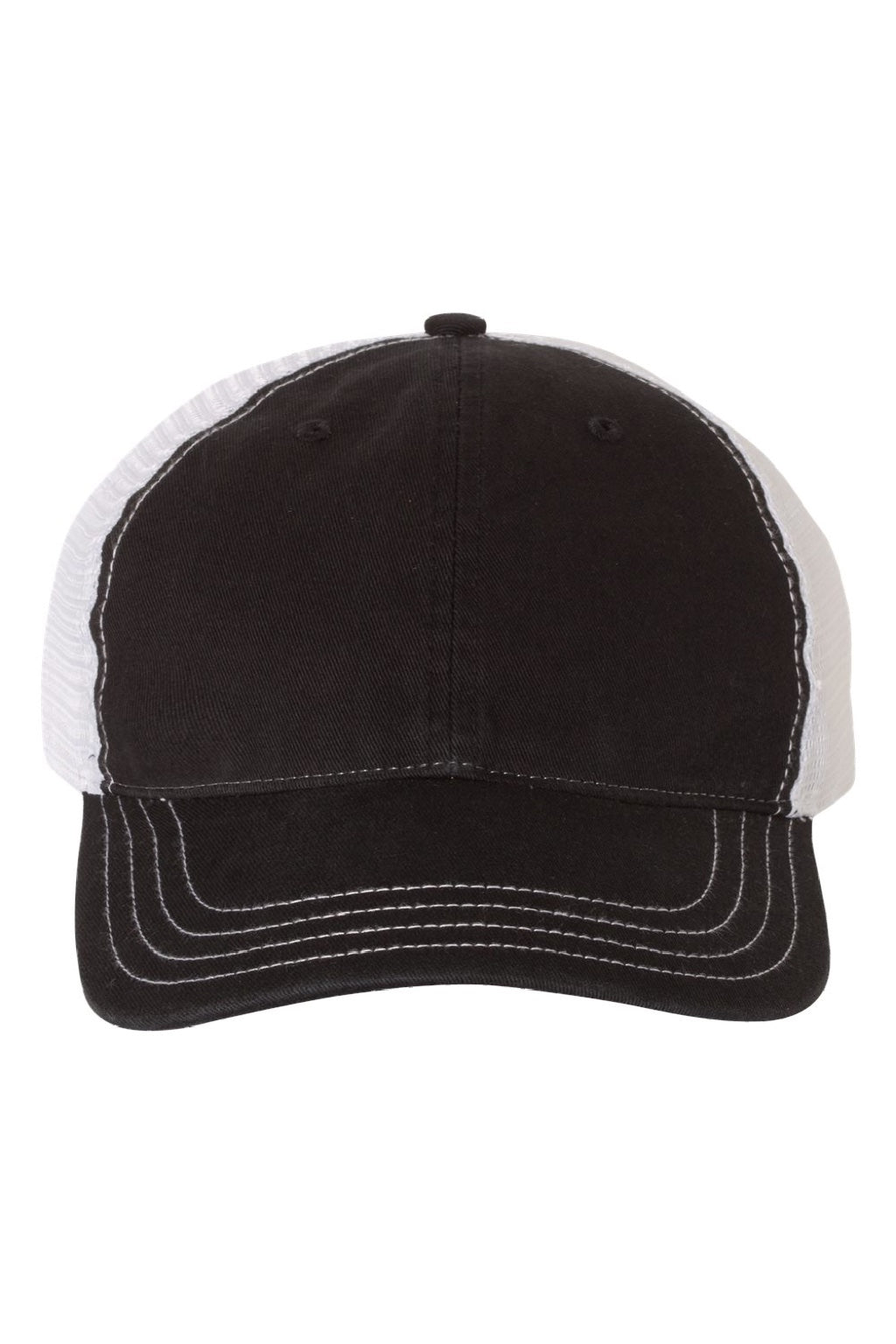 Richardson Hats 111 Mens Garment Washed Snapback Trucker Hat Black/White Flat Front