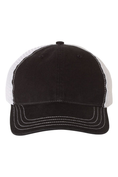 Richardson 111 Mens Garment Washed Trucker Hat Black/White Flat Front
