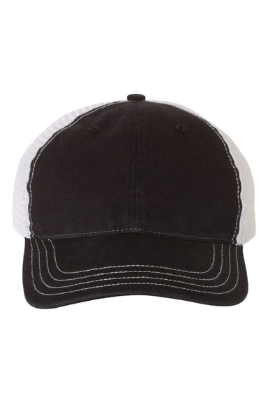 Richardson Hats 111 Mens Garment Washed Snapback Trucker Hat Black/White Flat Front