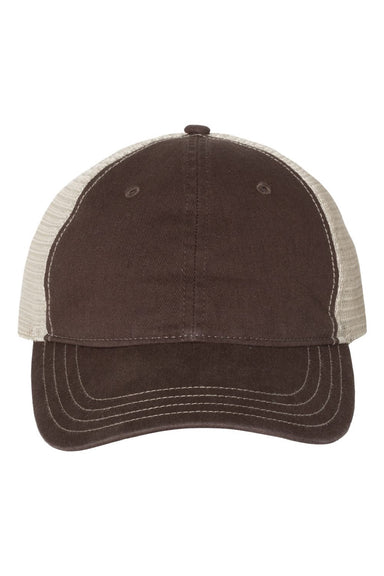 Richardson Hats 111 Mens Garment Washed Snapback Trucker Hat Brown/Khaki Flat Front