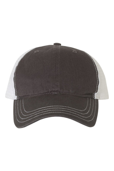 Richardson 111 Mens Garment Washed Trucker Hat Charcoal Grey/White Flat Front