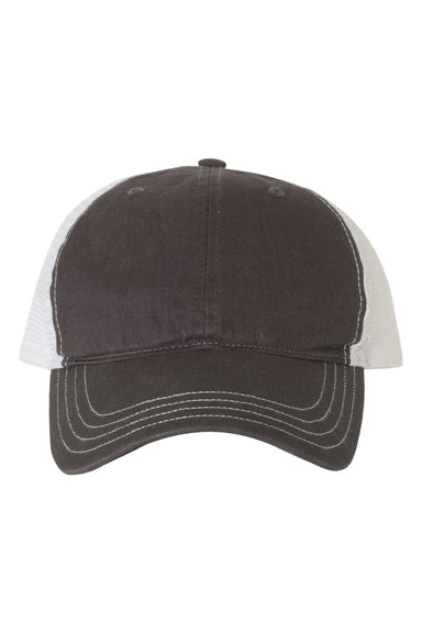 Richardson Hats 111 Mens Garment Washed Snapback Trucker Hat Charcoal Grey/White Flat Front