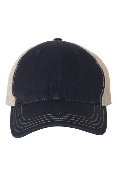 Richardson Hats 111 Mens Garment Washed Snapback Trucker Hat Navy Blue/Khaki Flat Front