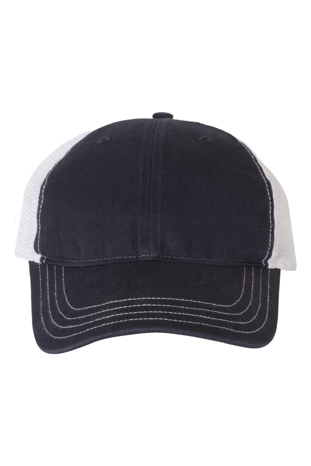 Richardson Hats 111 Mens Garment Washed Snapback Trucker Hat Navy Blue/White Flat Front