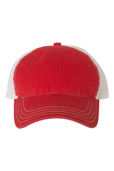 Richardson Hats 111 Mens Garment Washed Snapback Trucker Hat Red/White Flat Front