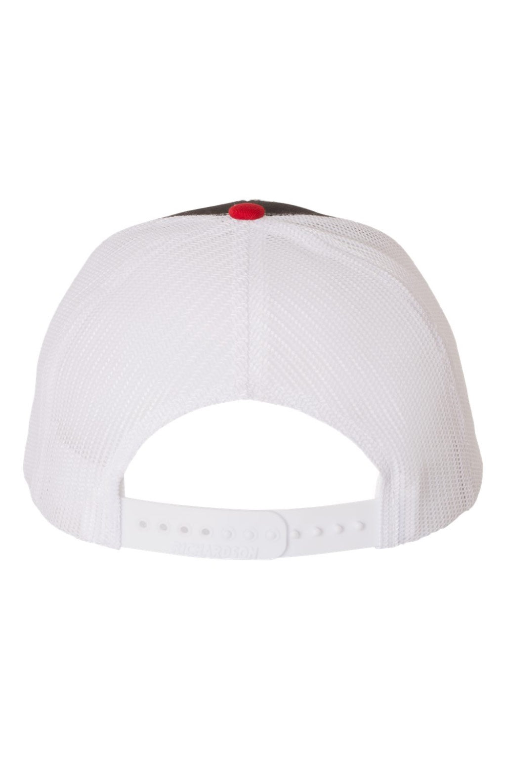 Richardson Hats 112 Mens Snapback Trucker Hat Black/White/Red Flat Back