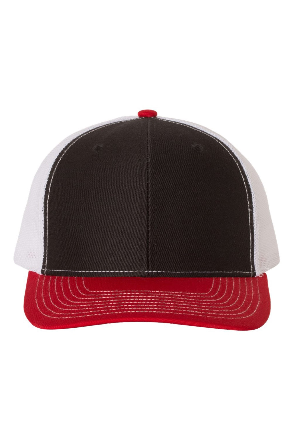 Richardson Hats 112 Mens Snapback Trucker Hat Black/White/Red Flat Front