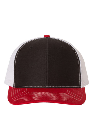 Richardson Hats 112 Mens Snapback Trucker Hat Black/White/Red Flat Front