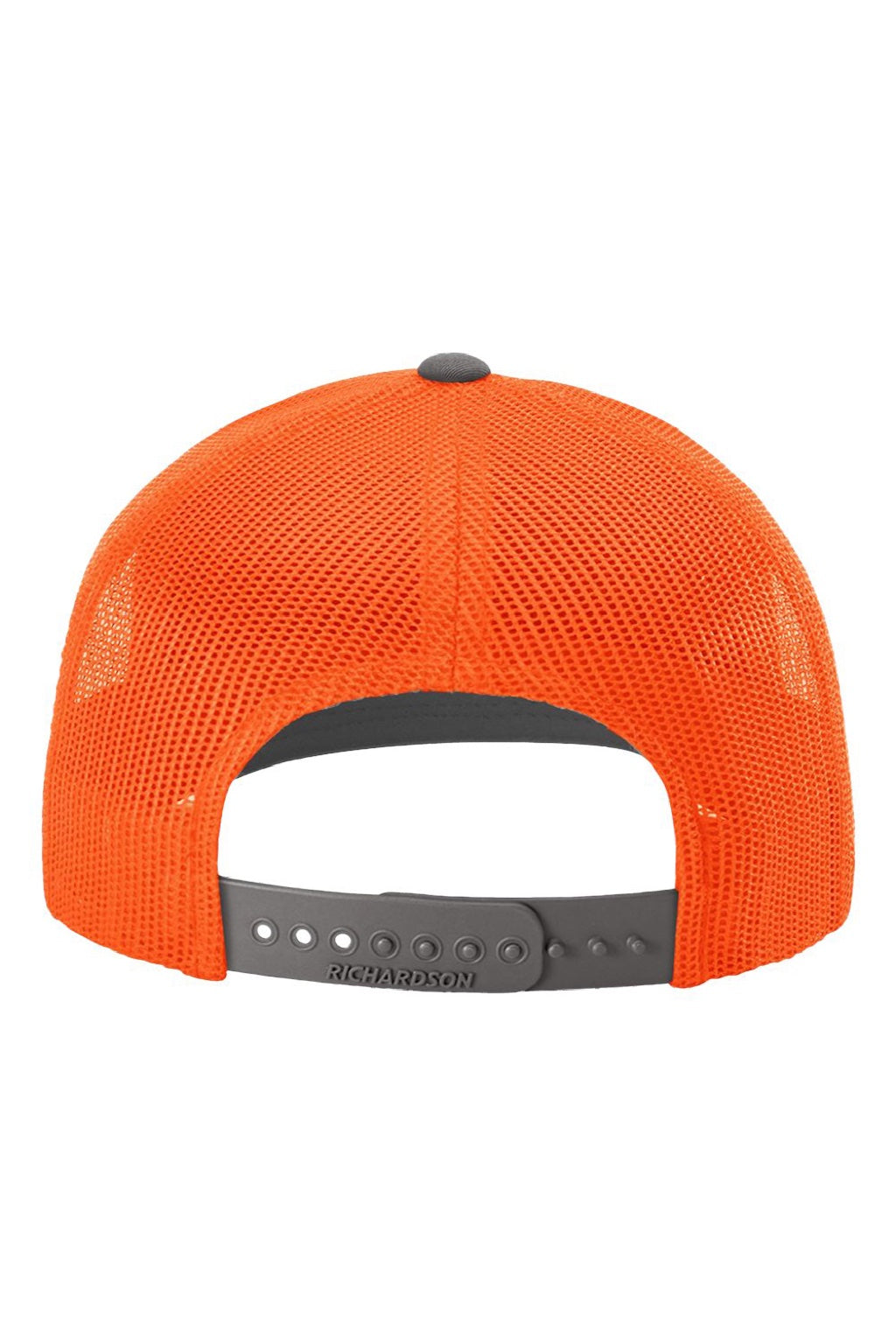 Richardson Hats 112 Mens Snapback Trucker Hat Charcoal Grey/Neon Orange Flat Back
