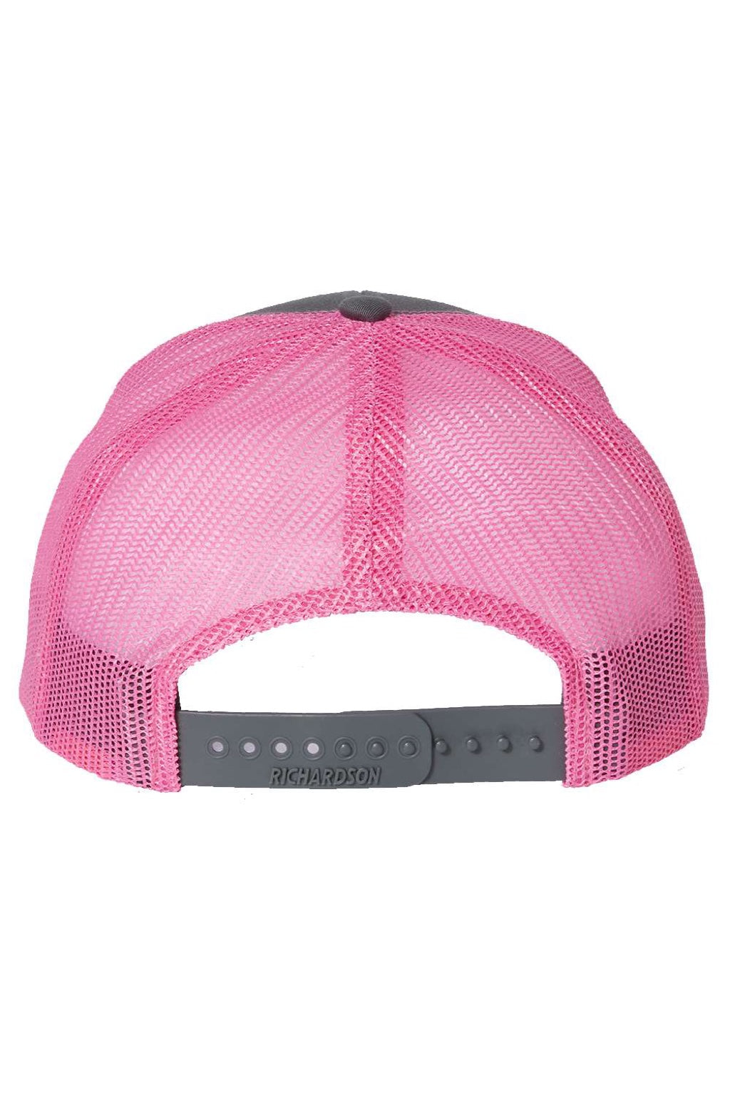 Richardson Hats 112 Mens Snapback Trucker Hat Charcoal Grey/Neon Pink Flat Back