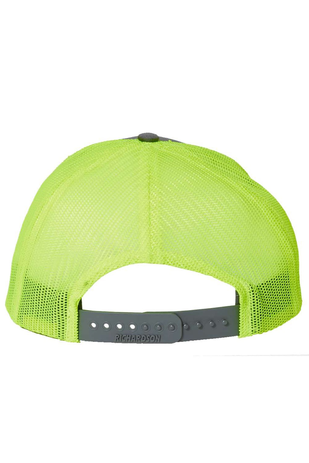 Richardson Hats 112 Mens Snapback Trucker Hat Charcoal Grey/Neon Yellow Flat Back