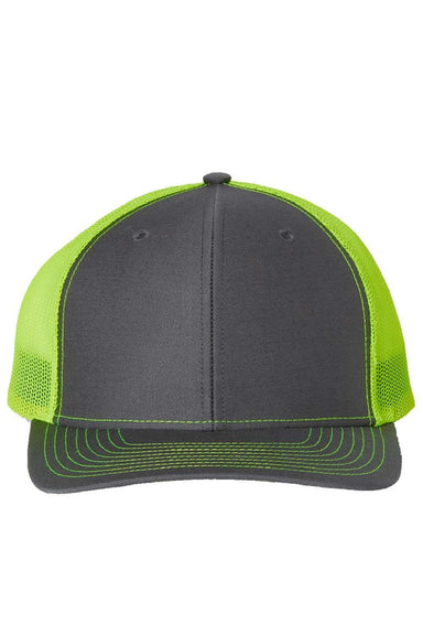 Richardson Hats 112 Mens Snapback Trucker Hat Charcoal Grey/Neon Yellow Flat Front