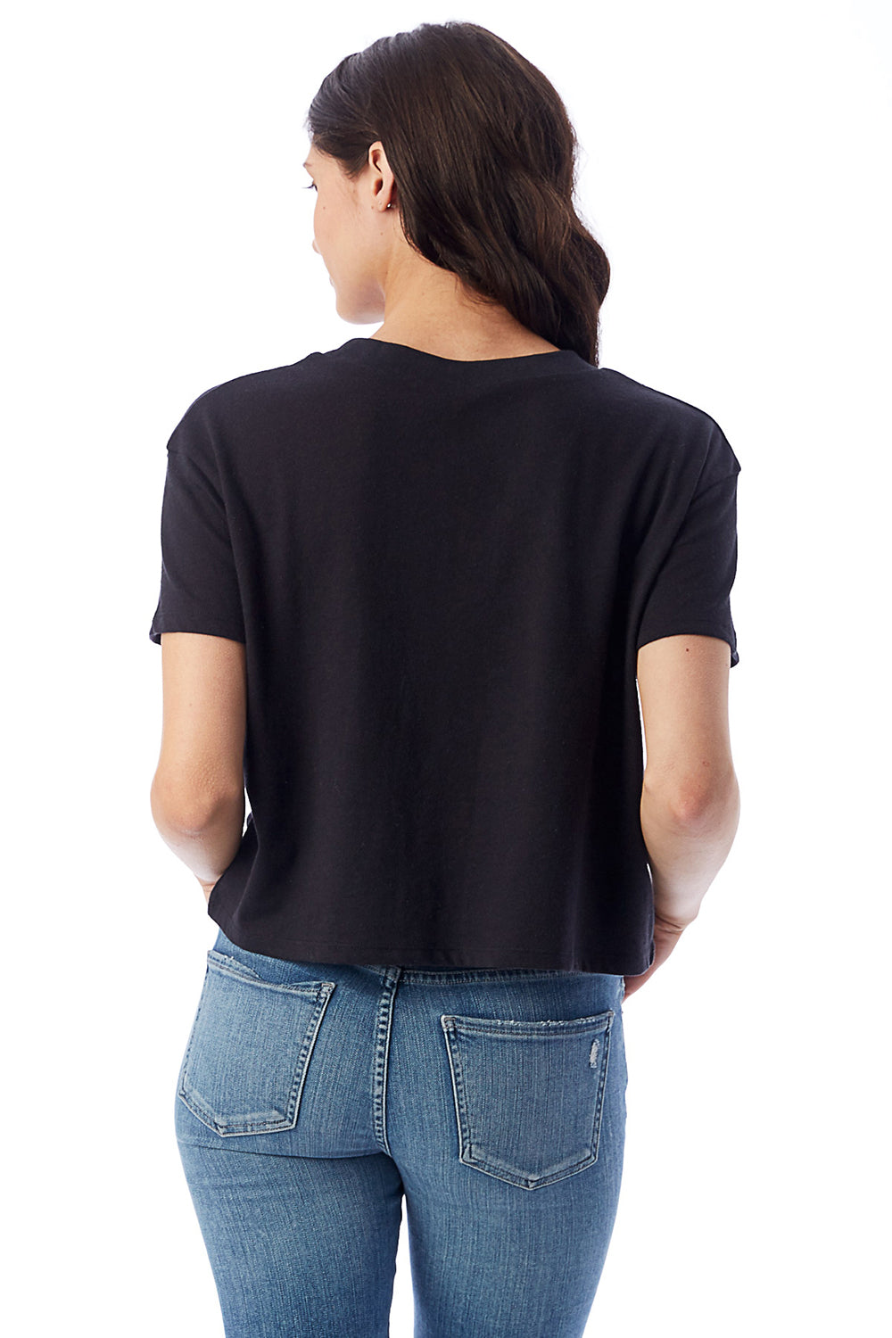 Alternative 5114BP/5114 Womens Headliner Cropped Short Sleeve Crewneck T-Shirt Black Model Back